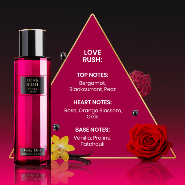 Aoura London Womens Love Rush Body Mist Fragrance Spray 220ml