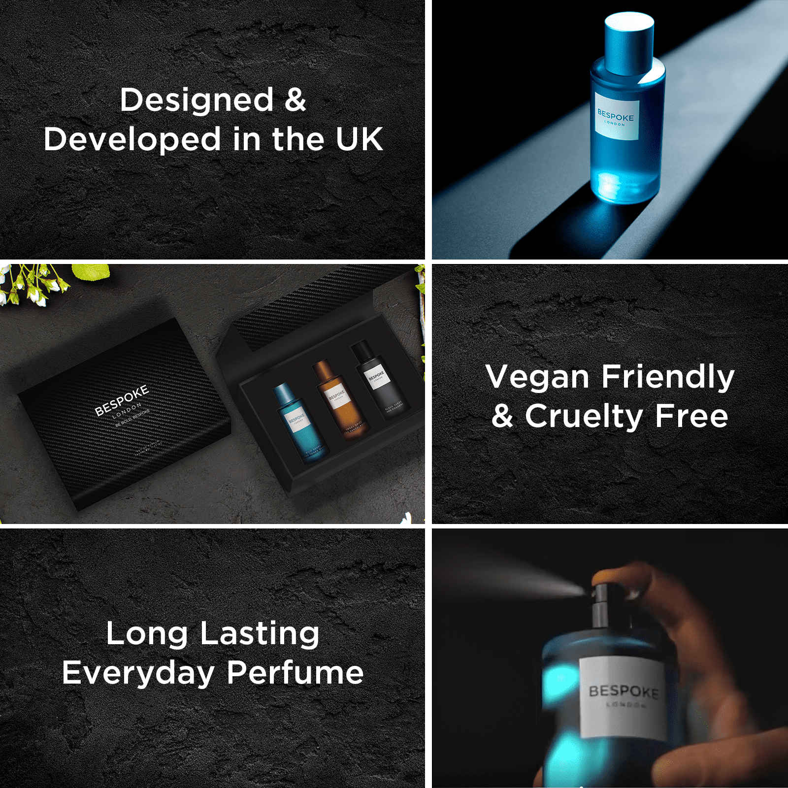 BESPOKE LONDON Premium Mens Perfume Gift Set, Black Suede, Wild Herbs, Sweet Spice, Eau De Parfum with Long Lasting Fragrance - Travel Size Mini Perfume Set, Aftershave Gift Set for Men (3 x 50ml)