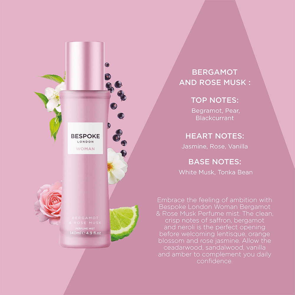 Bespoke Bergamot & Rose Perfume Mist for Women 140ml 1 Bespoke Bergamot & Rose Perfume Mist for Women 140ml