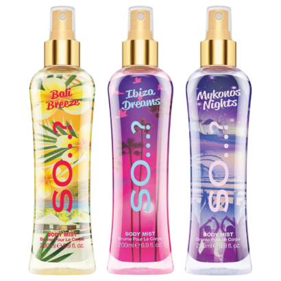 So… Summer Escapes Body Mist Mixed Fragrance Bundle 200ml Pack of 3 Bali Breeze Ibiza Dreams Mykonos Nights