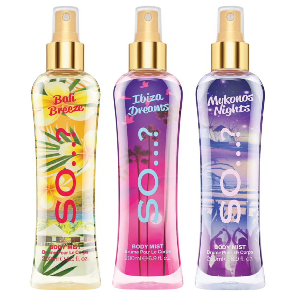So… Summer Escapes Body Mist Mixed Fragrance Bundle 200ml Pack of 3 Bali Breeze Ibiza Dreams Mykonos Nights