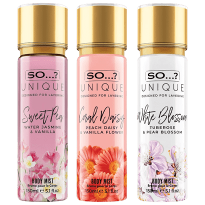 So… Unique Body Mist Mixed Fragrance Bundle 150ml Pack of 3 Sweet Pea Coral Daisy White Blossom