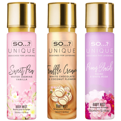 So… Unique Body Mist Mixed Fragrance Bundle 150ml Pack of 3 Sweet Pea Truffle Cream Peony Blush