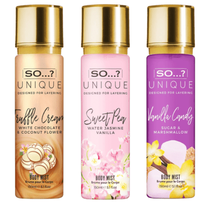 So… Unique Body Mist Spray Mixed Fragrance Bundle 150ml Pack of 3 Truffle Cream Sweet Pea Vanilla Candy