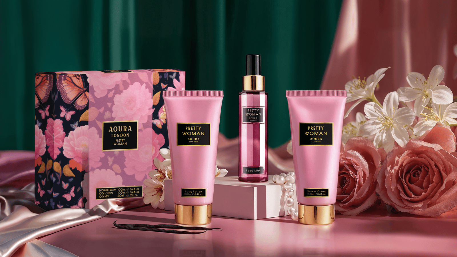 Aoura London Pretty Woman Gift Set For Women Mist 60ML Shower Gel 100ML Lotion 100ML Long Lasting Fragrance and Care Set