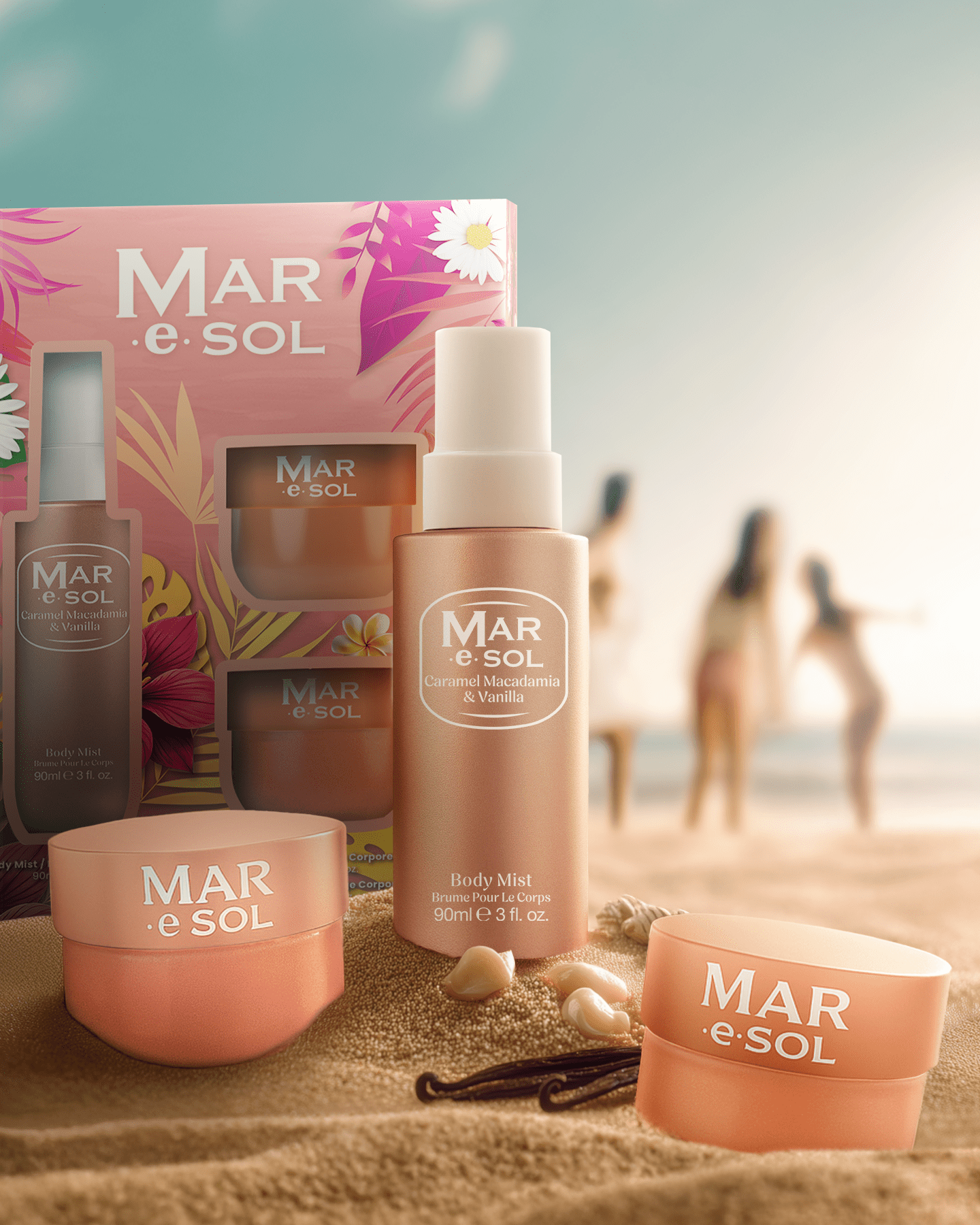 MAR.e.SOL Caramel Macadamia and Vanilla Gift Set For Women Body Mist 90ML Scrub 100G Body Butter 75ML Sweet Long Lasting Fragrance and Care Set